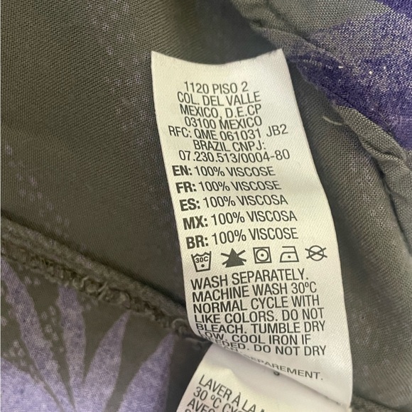 Roxy XS Boho Palm Leaf Blouse Top Olive Purple Bell Sleeve Embroidered Tunic - Picture 6 of 10